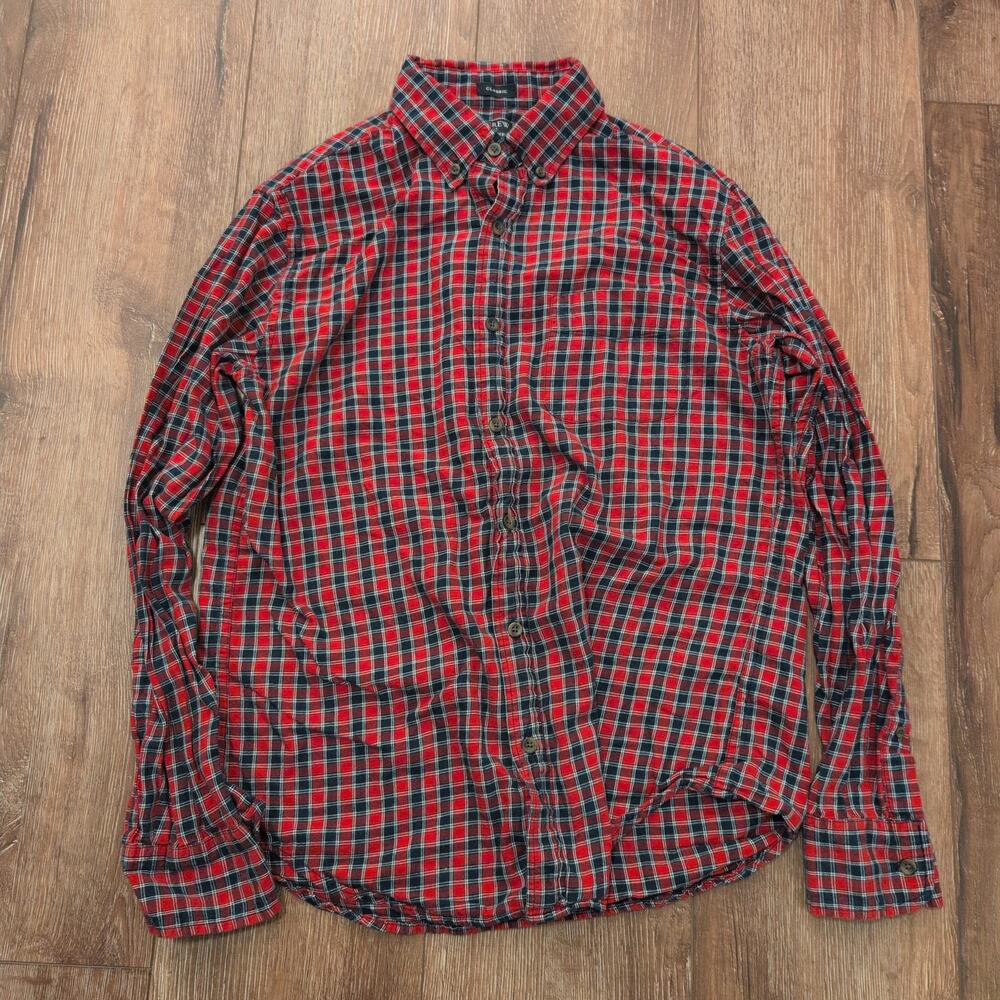 J.CREW Men's Medium Brushed Twill Button Up Shirt Red Plaid Tartan‎ Slim Cotton
